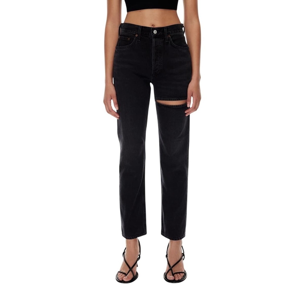 Agolde Lana Slice High Rise Straight Leg Jeans Black‎ Cutout Size 26